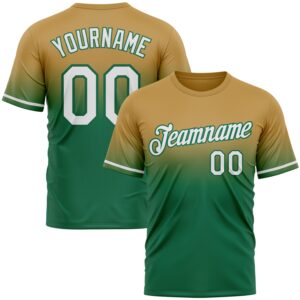 Custom Old Gold White-Kelly Green Fade Fashion Performance T-Shirt