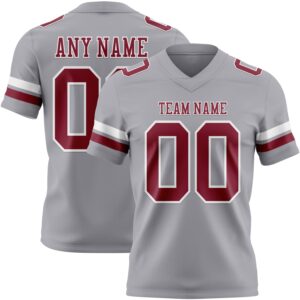 Custom Gray Crimson-White Authentic Football Jersey