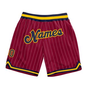 Custom Maroon White Pinstripe Navy-Gold Authentic Basketball Shorts