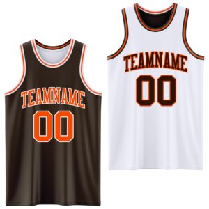 Custom Brown Orange-White Reversible Double Side Sublimation Basketball Suit Jersey