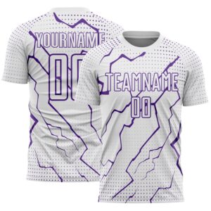 Custom White Purple Lightning Sports Sublimation Soccer Uniform Jersey