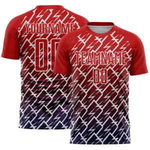 Custom Red Navy-White Lightning Sports Sublimation Soccer Uniform Jersey
