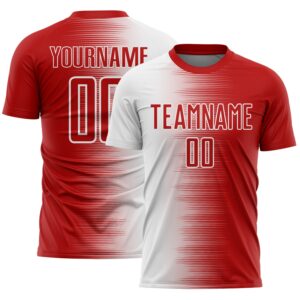 Custom Red White Gradient Line Sublimation Soccer Uniform Jersey