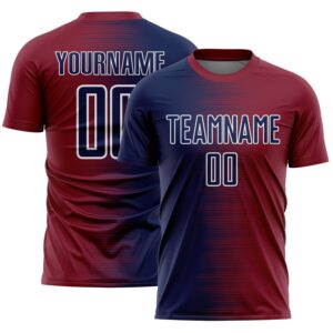 Custom Crimson Navy-White Gradient Line Sublimation Soccer Uniform Jersey