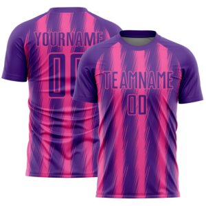 Custom Purple Pink Vertical Brush Stroke Stripes Sublimation Soccer Uniform Jersey