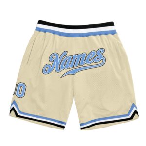 Custom Cream Light Blue-Black Authentic Throwback Basketball Shorts